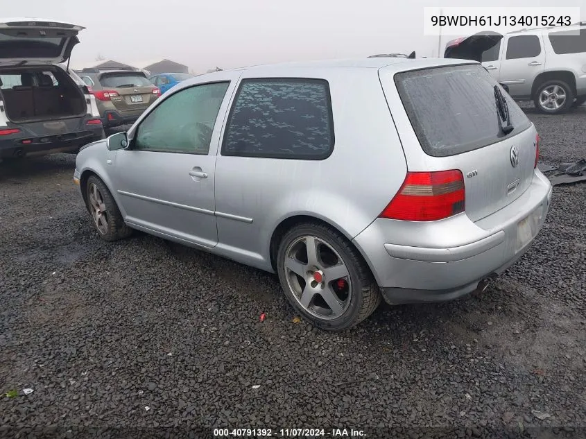 2003 Volkswagen Gti Vr6 VIN: 9BWDH61J134015243 Lot: 40791392