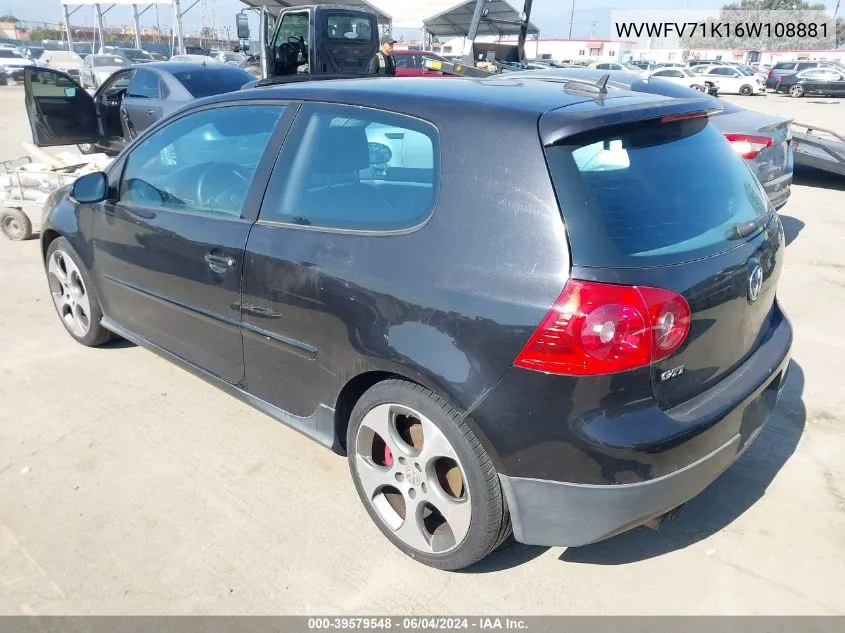 2006 Volkswagen Gti 2-Door VIN: WVWFV71K16W108881 Lot: 39579548