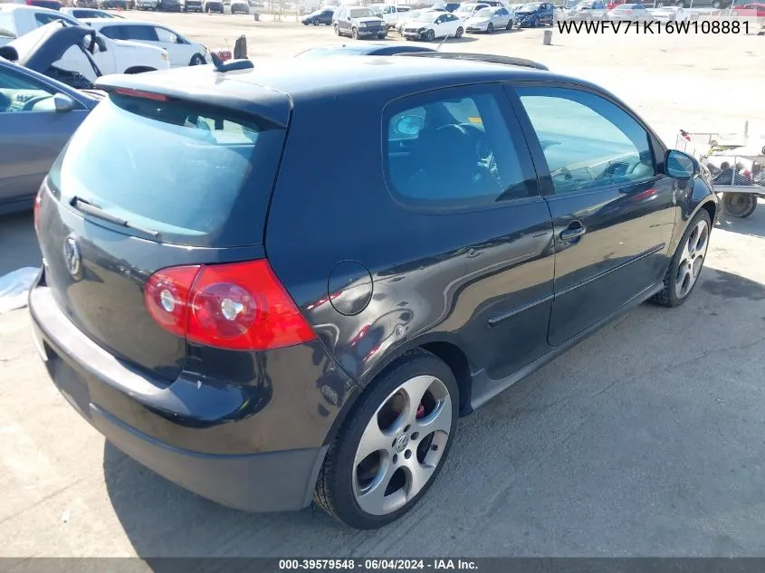 2006 Volkswagen Gti 2-Door VIN: WVWFV71K16W108881 Lot: 39579548