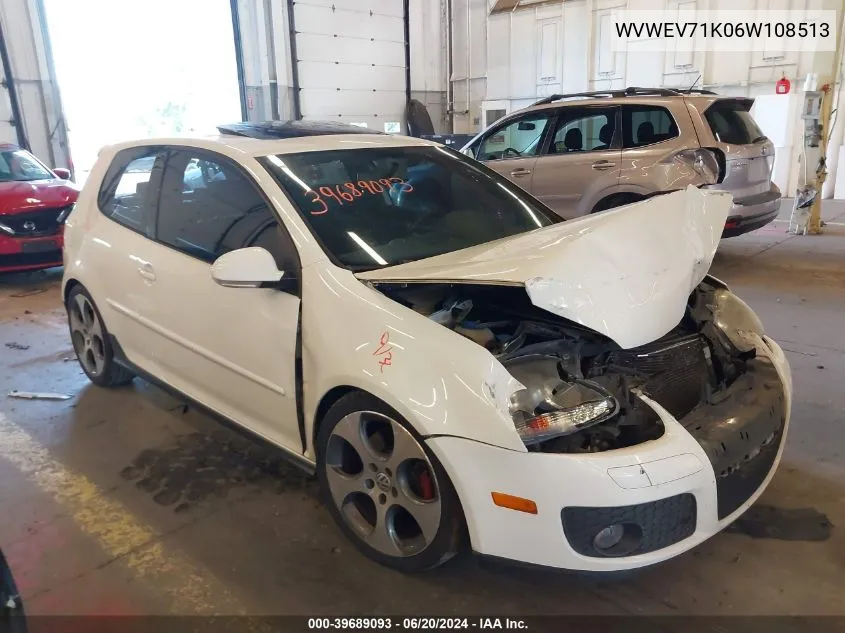 2006 Volkswagen Gti 2-Door VIN: WVWEV71K06W108513 Lot: 39689093