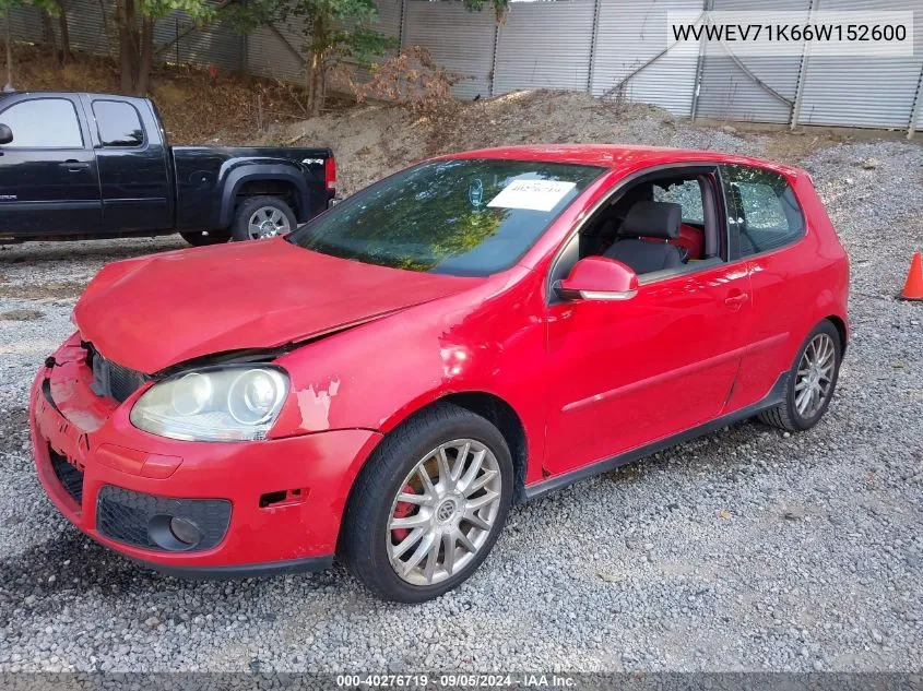 2006 Volkswagen Gti 2-Door VIN: WVWEV71K66W152600 Lot: 40276719