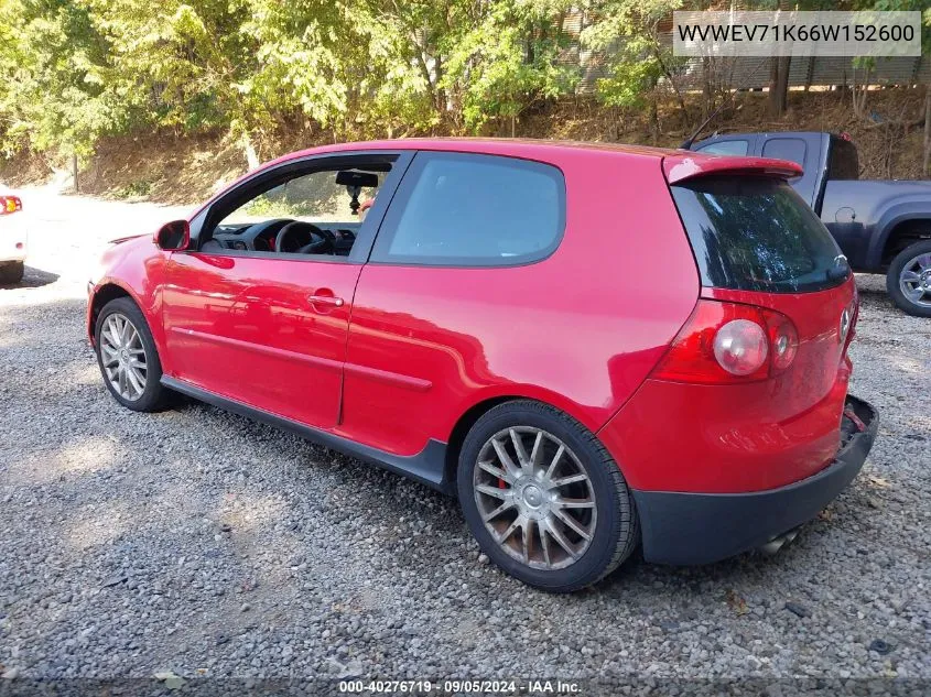 2006 Volkswagen Gti 2-Door VIN: WVWEV71K66W152600 Lot: 40276719