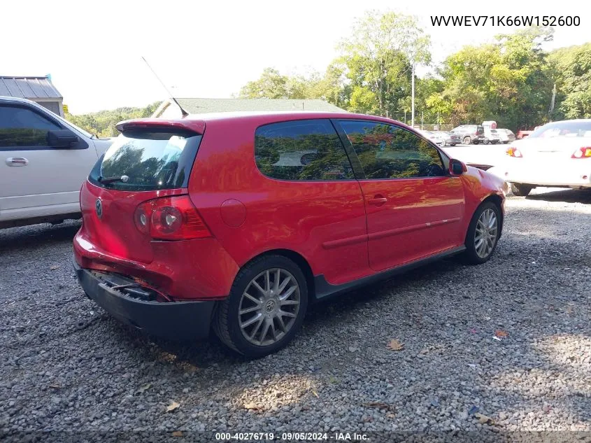 2006 Volkswagen Gti 2-Door VIN: WVWEV71K66W152600 Lot: 40276719