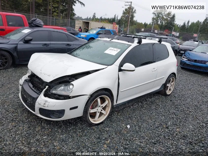 2006 Volkswagen Gti 2-Door VIN: WVWEV71K86W074238 Lot: 40403475