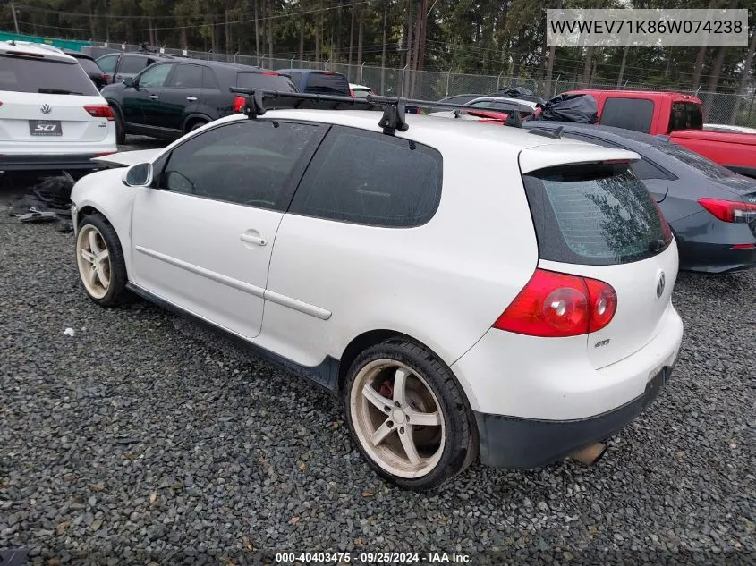 2006 Volkswagen Gti 2-Door VIN: WVWEV71K86W074238 Lot: 40403475