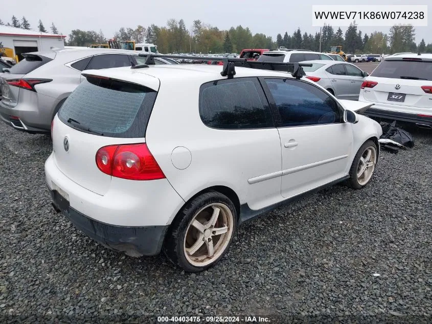 2006 Volkswagen Gti 2-Door VIN: WVWEV71K86W074238 Lot: 40403475