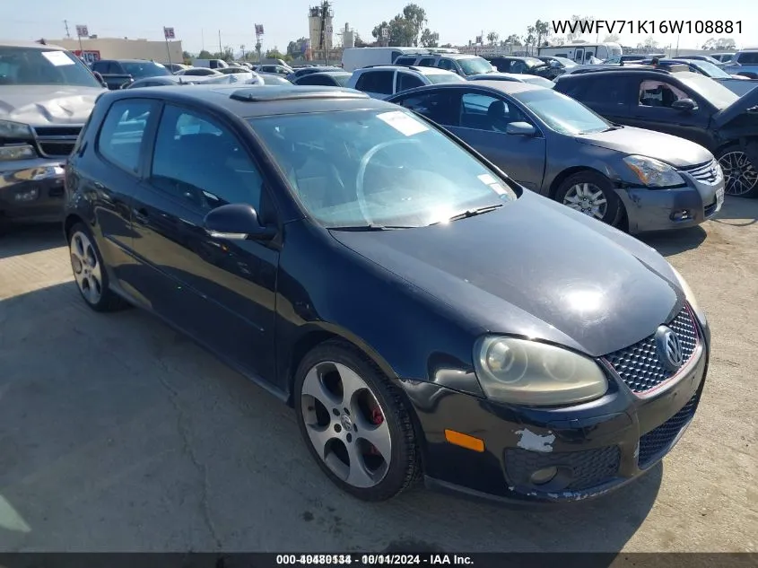 2006 Volkswagen Gti 2-Door VIN: WVWFV71K16W108881 Lot: 40480134