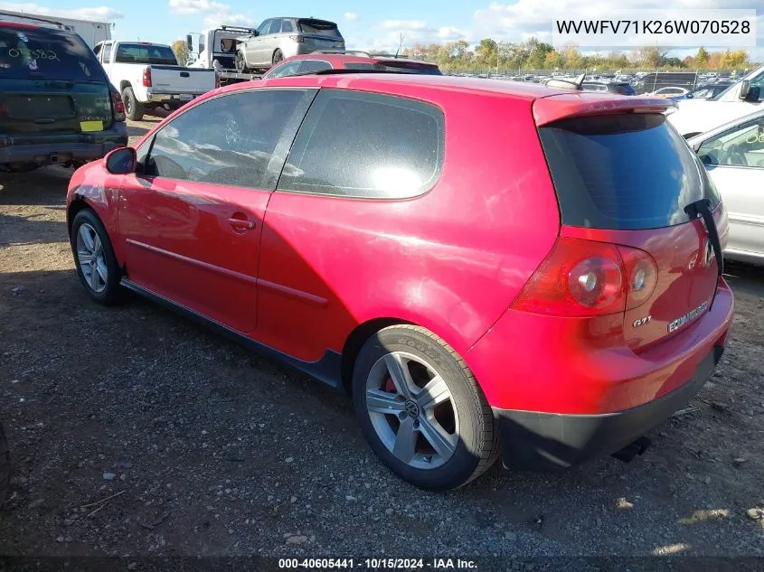 2006 Volkswagen Gti 2-Door VIN: WVWFV71K26W070528 Lot: 40605441