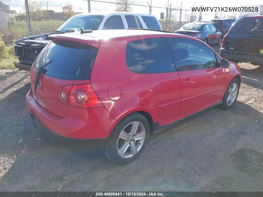 2006 Volkswagen Gti 2-Door VIN: WVWFV71K26W070528 Lot: 40605441