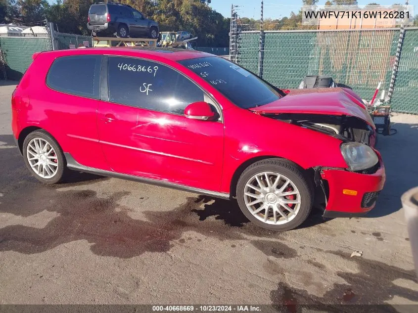 2006 Volkswagen Gti 2-Door VIN: WVWFV71K16W126281 Lot: 40668669