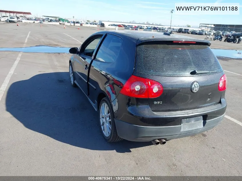 2006 Volkswagen Gti 2-Door VIN: WVWFV71K76W101188 Lot: 40675341