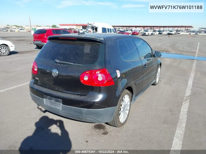 2006 Volkswagen Gti 2-Door VIN: WVWFV71K76W101188 Lot: 40675341