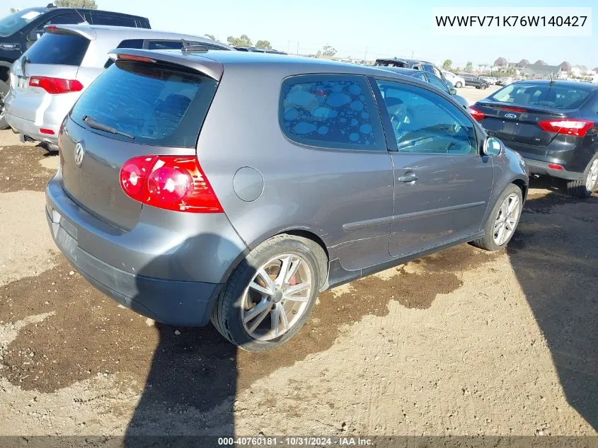 2006 Volkswagen Gti 2-Door VIN: WVWFV71K76W140427 Lot: 40760181