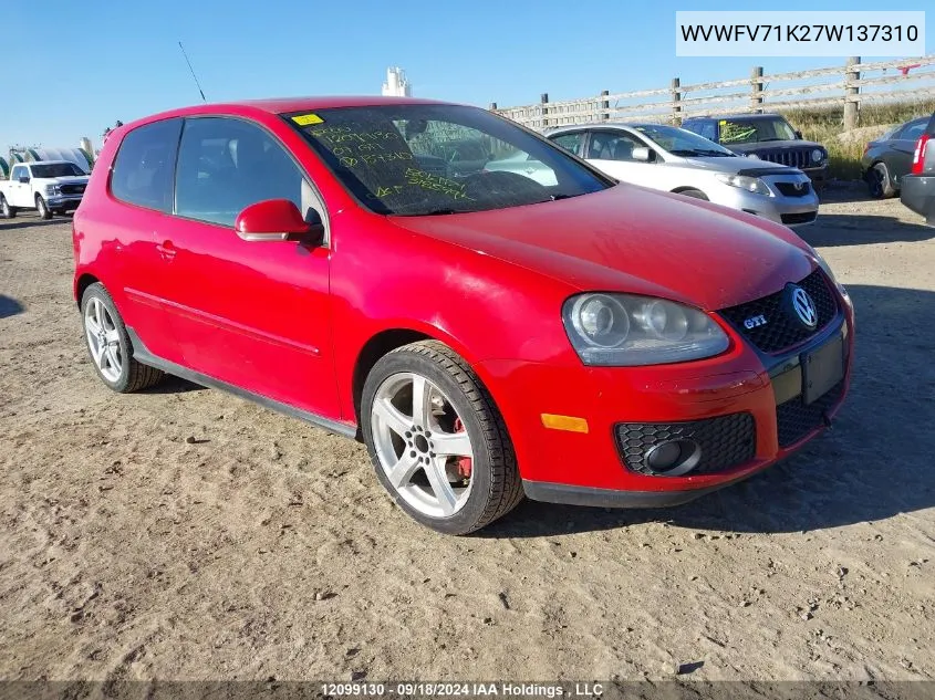 2007 Volkswagen Gti VIN: WVWFV71K27W137310 Lot: 12099130