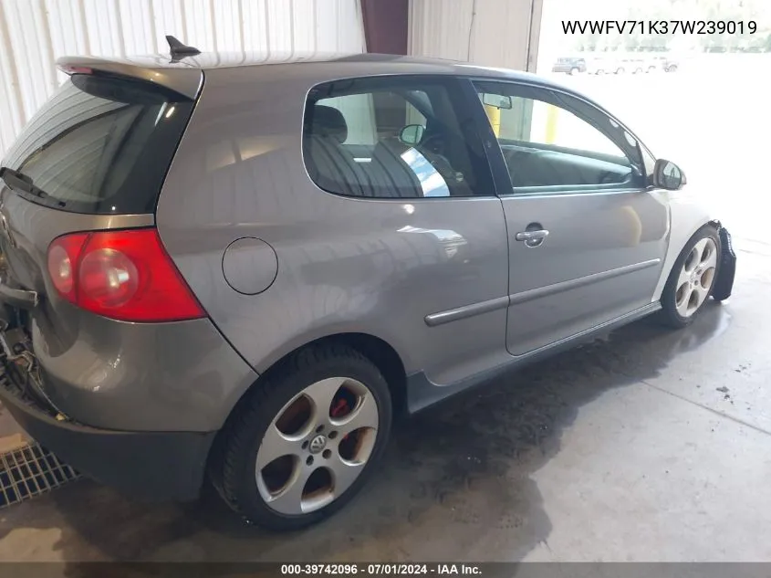 2007 Volkswagen Gti 2-Door/Fahrenheit VIN: WVWFV71K37W239019 Lot: 39742096