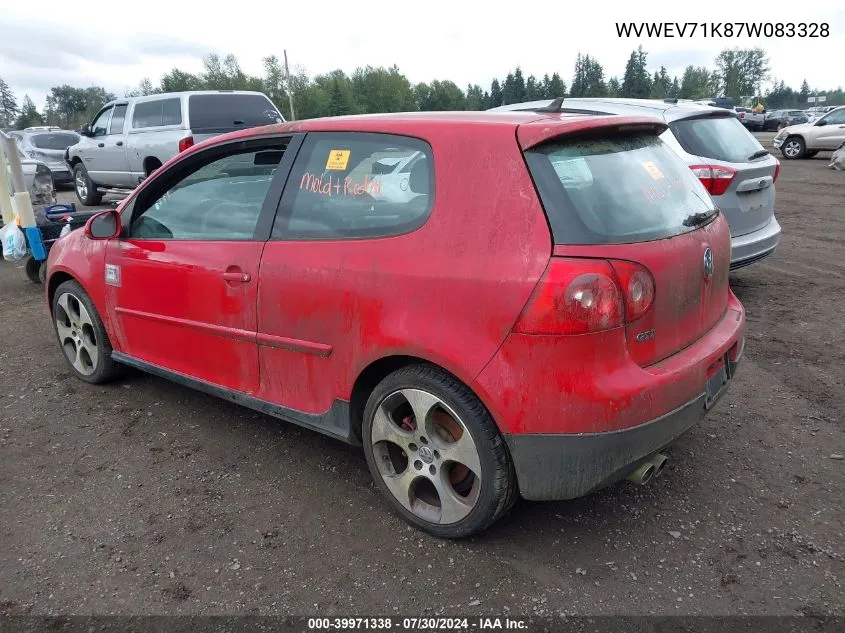 2007 Volkswagen Gti 2-Door VIN: WVWEV71K87W083328 Lot: 39971338