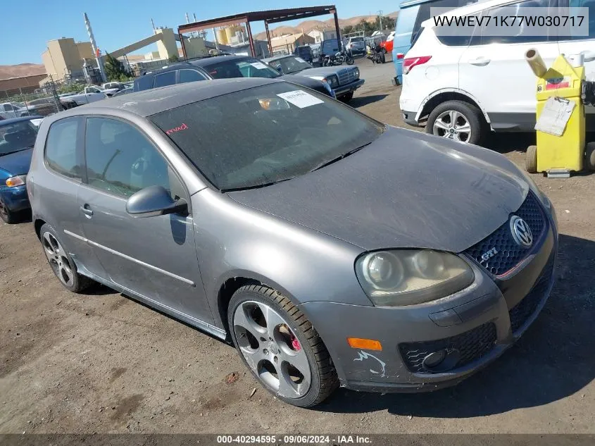 2007 Volkswagen Gti 2-Door VIN: WVWEV71K77W030717 Lot: 40294595