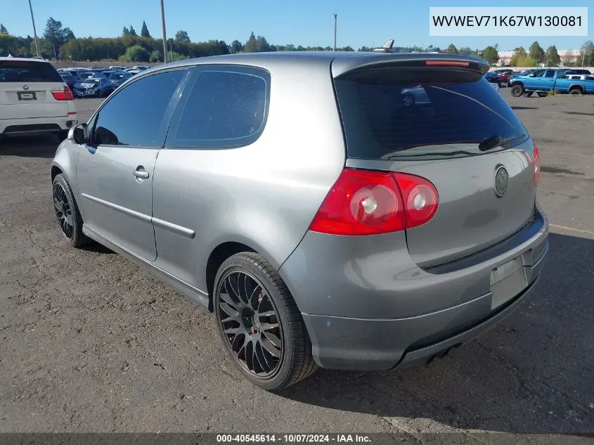 2007 Volkswagen Gti 2-Door VIN: WVWEV71K67W130081 Lot: 40545614