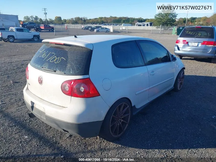 2007 Volkswagen Gti 2-Door VIN: WVWEV71K57W027671 Lot: 40617005