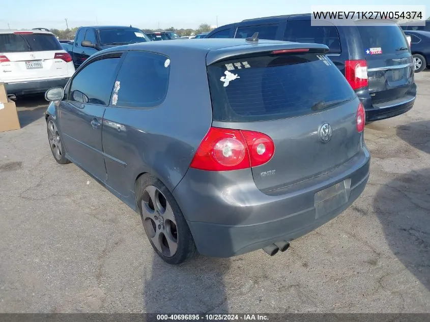 2007 Volkswagen Gti 2-Door VIN: WVWEV71K27W054374 Lot: 40696895