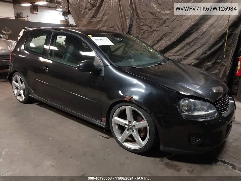 2007 Volkswagen Gti 2-Door VIN: WVWFV71K67W125984 Lot: 40790358