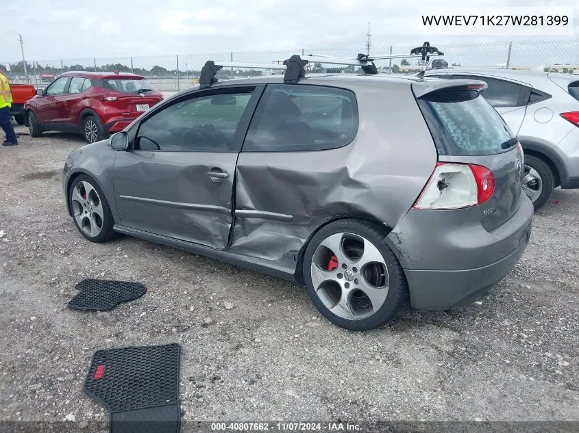 2007 Volkswagen Gti 2-Door VIN: WVWEV71K27W281399 Lot: 40807662