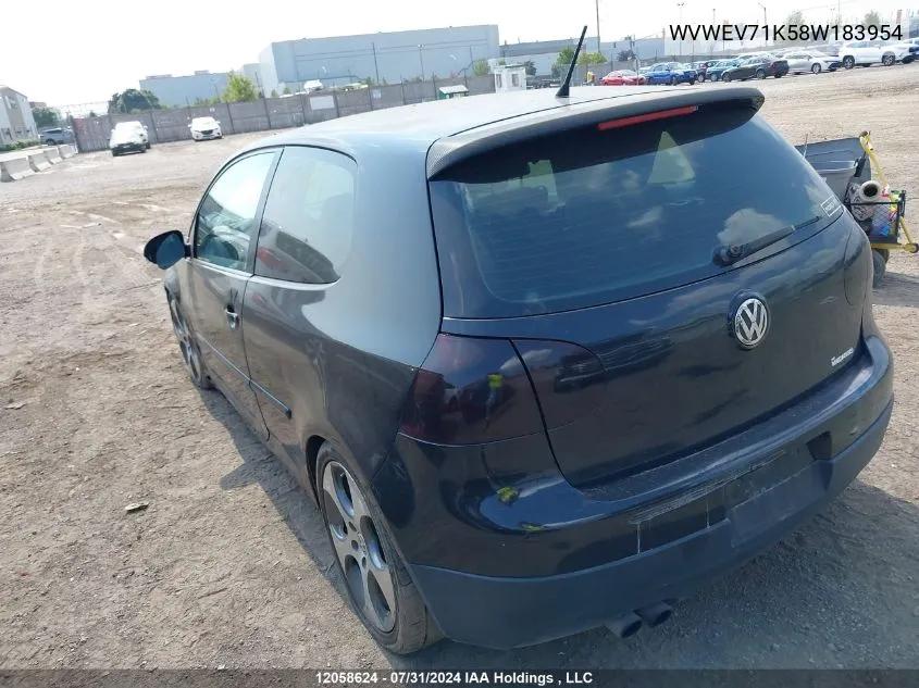 2008 Volkswagen Gti VIN: WVWEV71K58W183954 Lot: 12058624