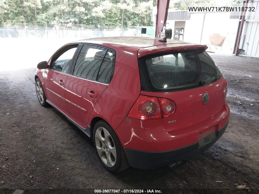 2008 Volkswagen Gti 4-Door VIN: WVWHV71K78W118732 Lot: 39877047