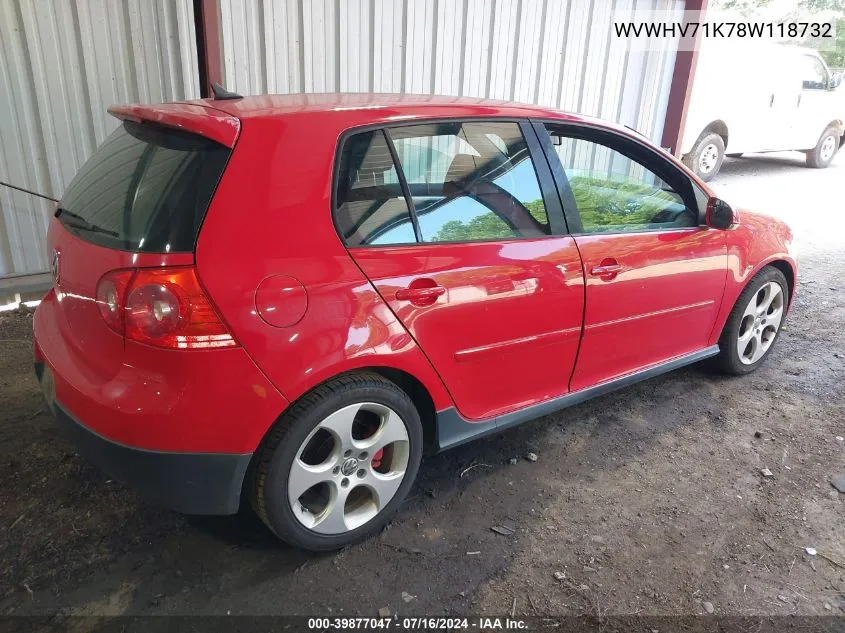 2008 Volkswagen Gti 4-Door VIN: WVWHV71K78W118732 Lot: 39877047