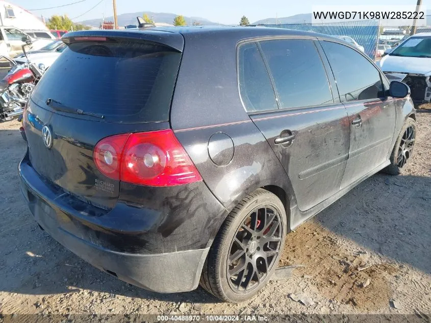 2008 Volkswagen Gti 4-Door VIN: WVWGD71K98W285222 Lot: 40488970