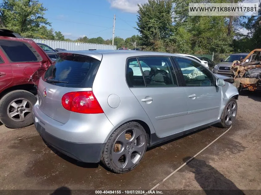 2008 Volkswagen Gti 4-Door VIN: WVWHV71K88W117881 Lot: 40494155