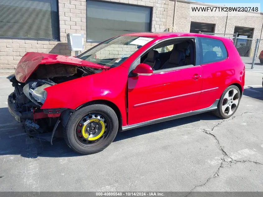 2008 Volkswagen Gti 2-Door VIN: WVWFV71K28W230748 Lot: 40595548