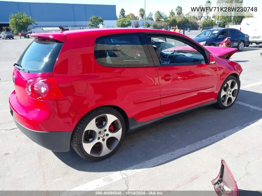 2008 Volkswagen Gti 2-Door VIN: WVWFV71K28W230748 Lot: 40595548