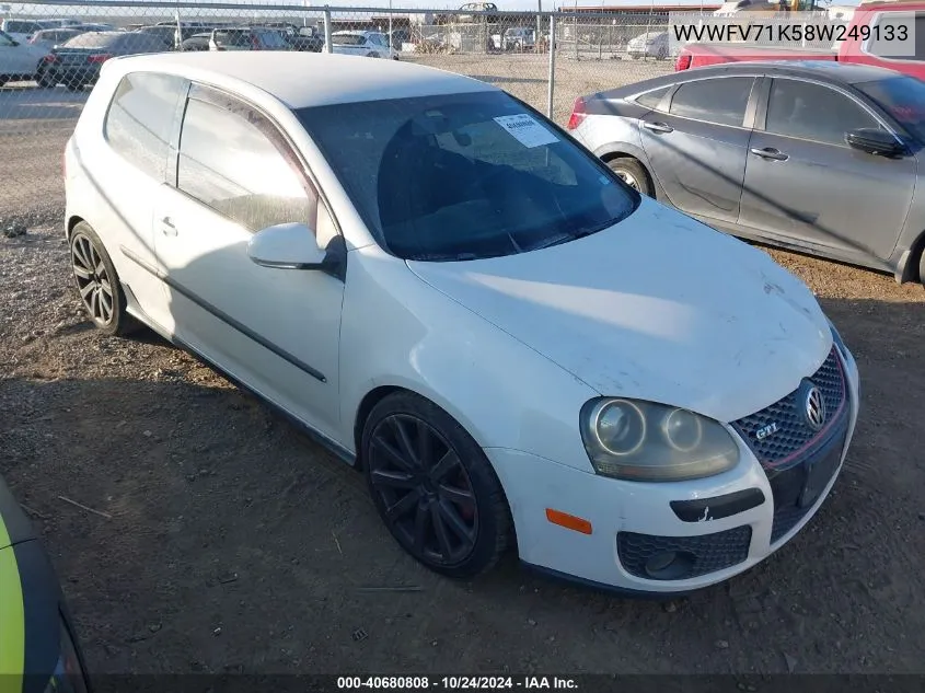 2008 Volkswagen Gti VIN: WVWFV71K58W249133 Lot: 40680808