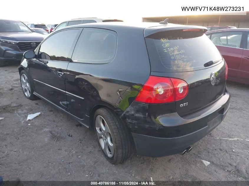 2008 Volkswagen Gti 2-Door VIN: WVWFV71K48W273231 Lot: 40786188