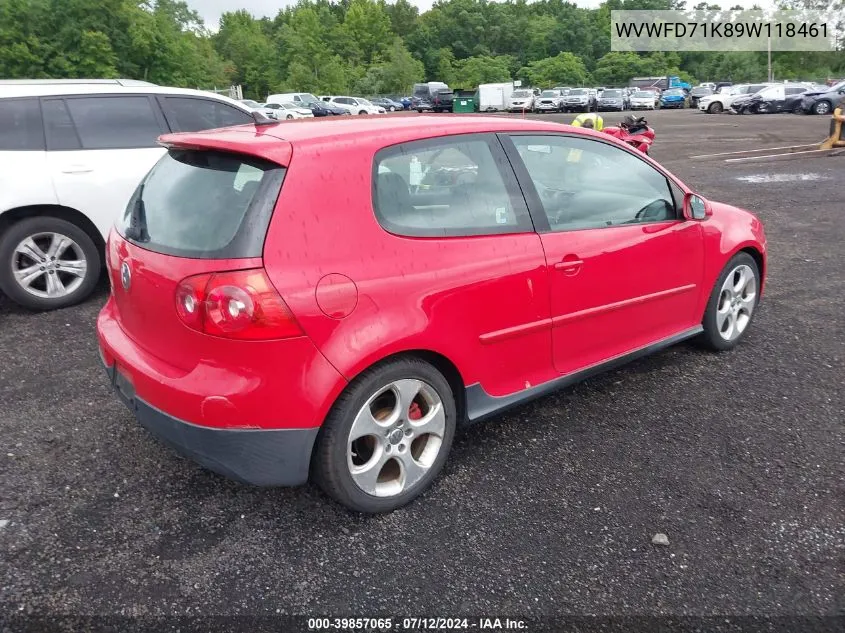 2009 Volkswagen Gti 2-Door VIN: WVWFD71K89W118461 Lot: 39857065