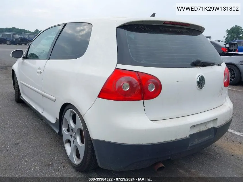 WVWED71K29W131802 2009 Volkswagen Gti 2-Door