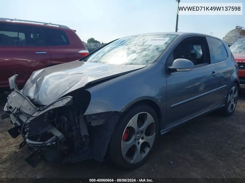 WVWED71K49W137598 2009 Volkswagen Gti 2-Door