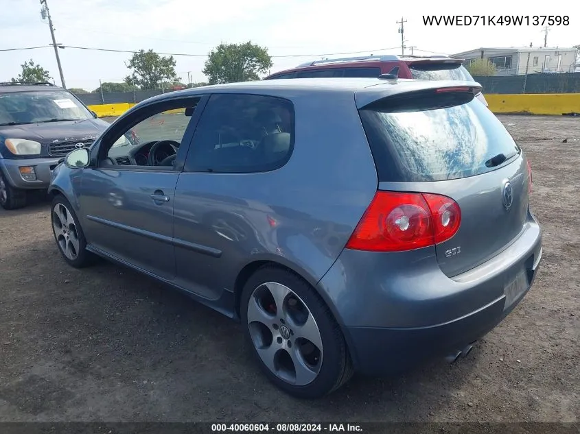 2009 Volkswagen Gti 2-Door VIN: WVWED71K49W137598 Lot: 40060604