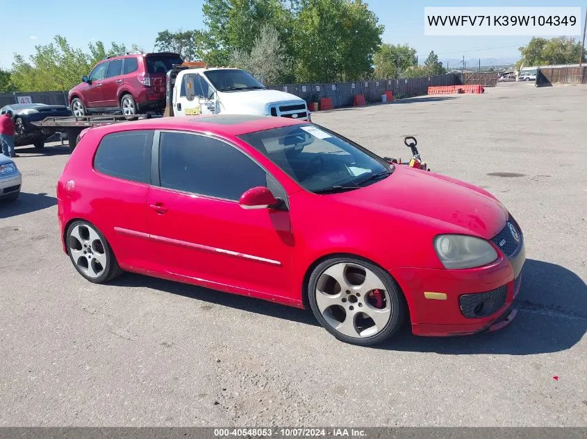 2009 Volkswagen Gti 2-Door VIN: WVWFV71K39W104349 Lot: 40548053