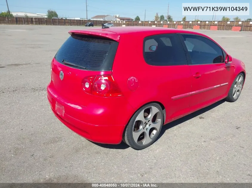 2009 Volkswagen Gti 2-Door VIN: WVWFV71K39W104349 Lot: 40548053