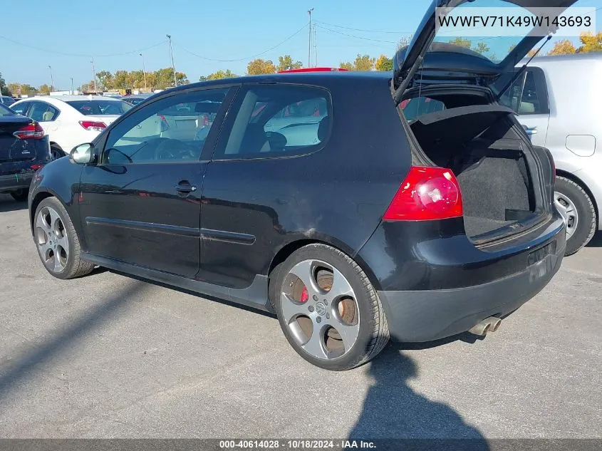 2009 Volkswagen Gti 2-Door VIN: WVWFV71K49W143693 Lot: 40614028