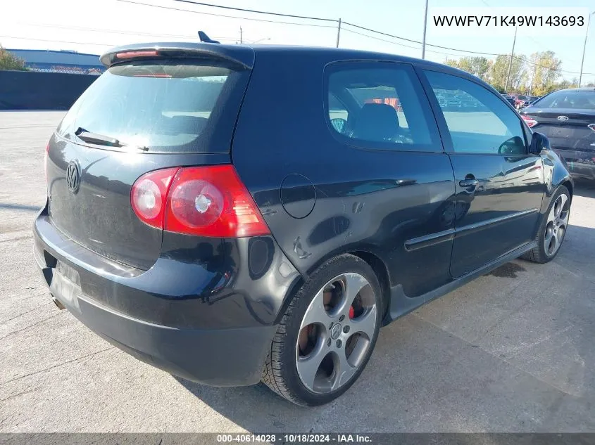 2009 Volkswagen Gti 2-Door VIN: WVWFV71K49W143693 Lot: 40614028