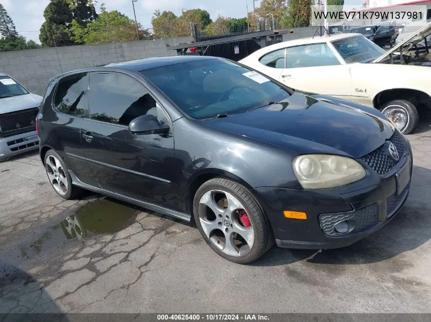 2009 Volkswagen Gti 2-Door VIN: WVWEV71K79W137981 Lot: 40625400