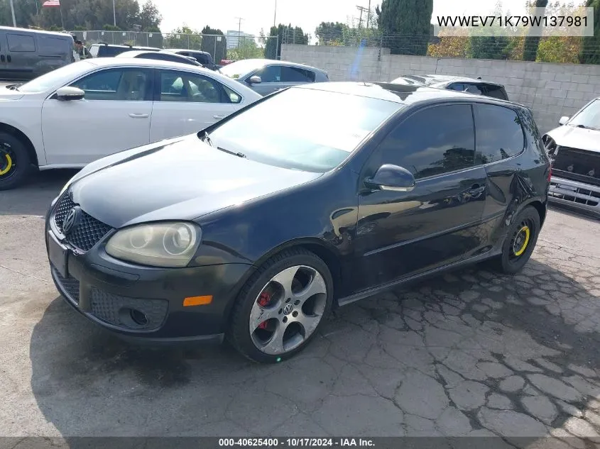 2009 Volkswagen Gti 2-Door VIN: WVWEV71K79W137981 Lot: 40625400