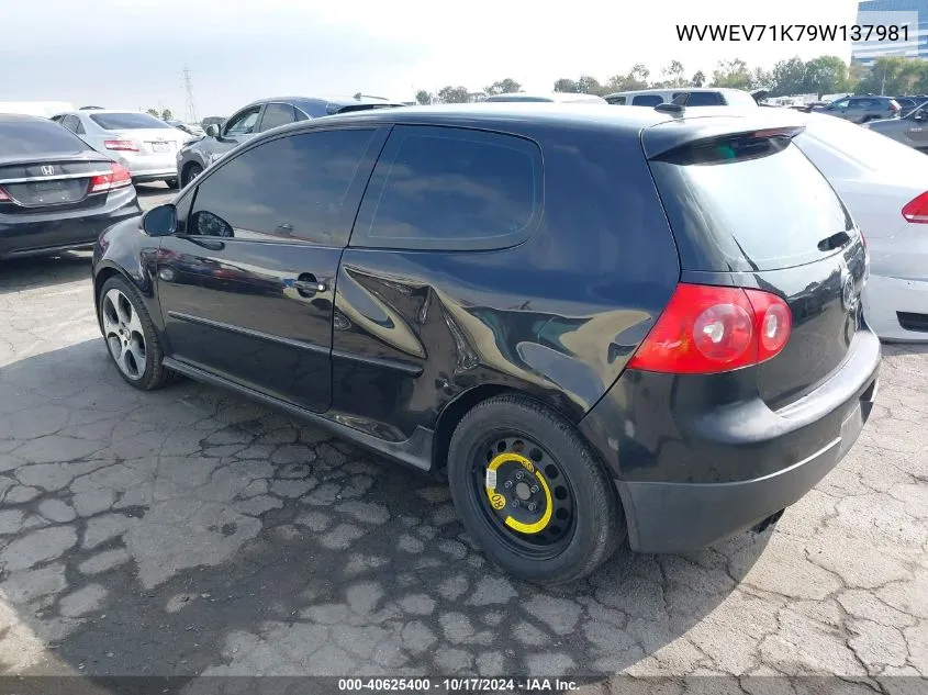 2009 Volkswagen Gti 2-Door VIN: WVWEV71K79W137981 Lot: 40625400