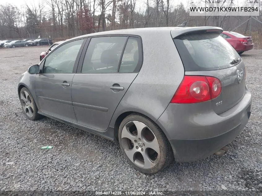 2009 Volkswagen Gti 4-Door VIN: WVWGD71KX9W1FB294 Lot: 40774225