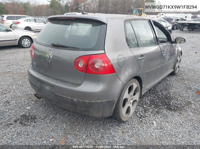 2009 Volkswagen Gti 4-Door VIN: WVWGD71KX9W1FB294 Lot: 40774225