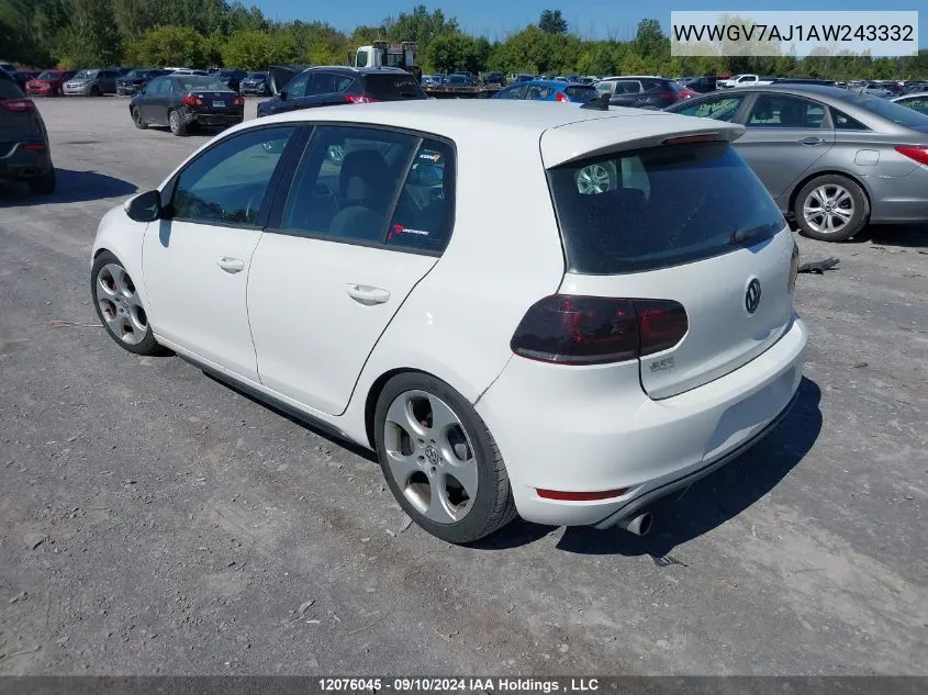 2010 Volkswagen Gti VIN: WVWGV7AJ1AW243332 Lot: 12076045