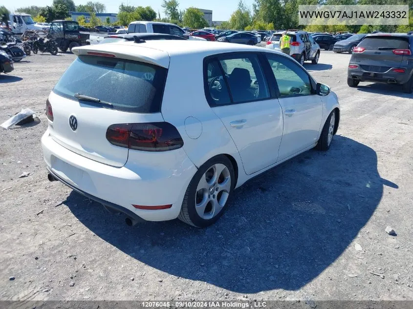 2010 Volkswagen Gti VIN: WVWGV7AJ1AW243332 Lot: 12076045